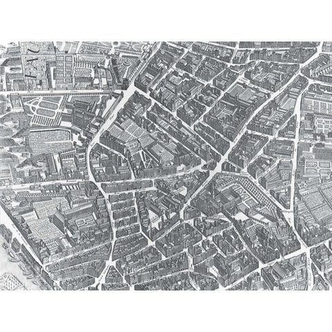 Plan of Paris 1730 - II Black Modern Wood Framed Art Print with Double Matting by Bretez, Louis