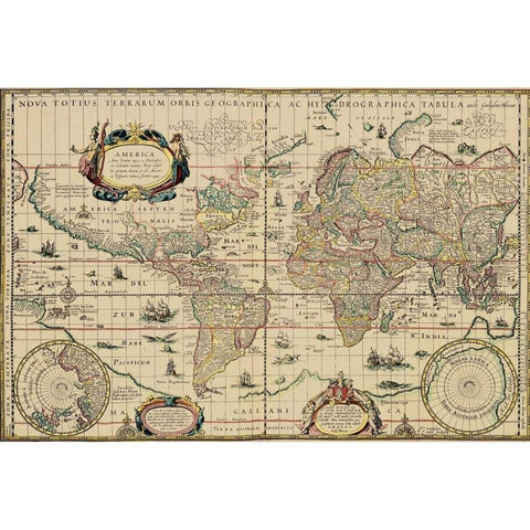 Explorers World 1630 Blau Gold Ornate Wood Framed Art Print with Double Matting by Jansz, Willem