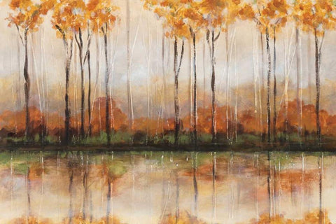 Treeline White Modern Wood Framed Art Print with Double Matting by King, Michael