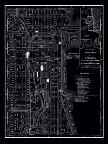 Chicago 1895 Black Ornate Wood Framed Art Print with Double Matting by Vintage Map, 1895