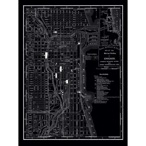 Chicago 1895 Black Modern Wood Framed Art Print by Vintage Map, 1895