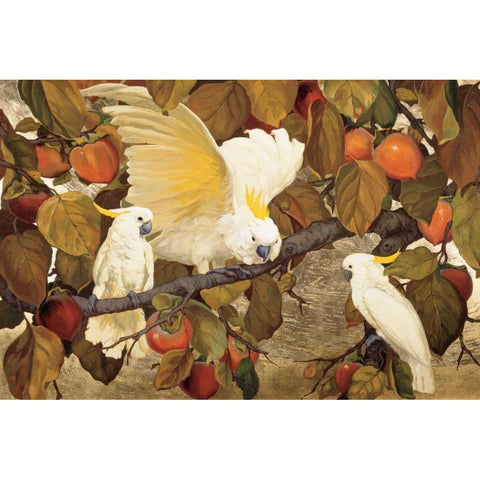 Persimmons and Cockatoos Black Modern Wood Framed Art Print with Double Matting by Botke, Jesse Arms
