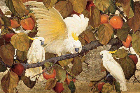 Persimmons and Cockatoos Black Ornate Wood Framed Art Print with Double Matting by Botke, Jesse Arms