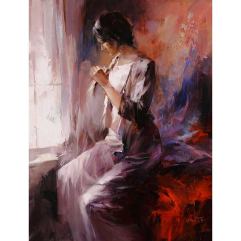 Lonely Girl Black Modern Wood Framed Art Print with Double Matting by Haenraets, Willem