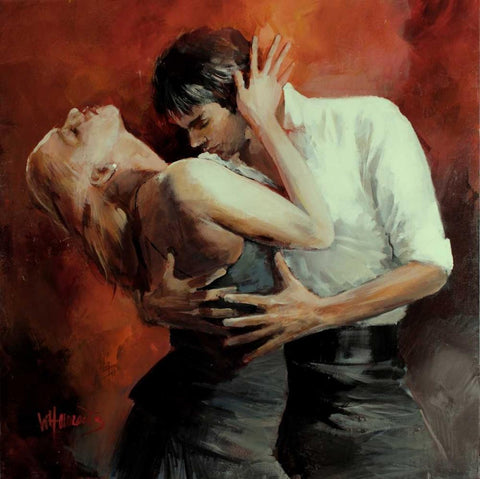 Tango Passion Black Ornate Wood Framed Art Print with Double Matting by Haenraets, Willem