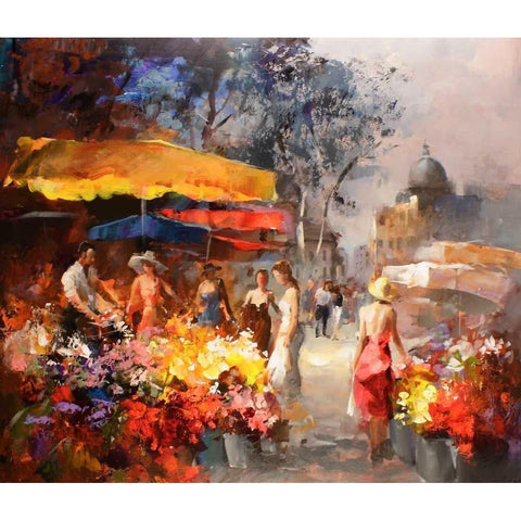 Market Place Black Modern Wood Framed Art Print by Haenraets, Willem