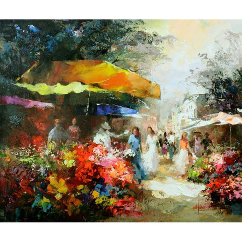 Market Place III Black Modern Wood Framed Art Print by Haenraets, Willem