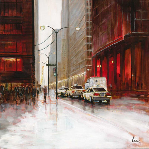 Red Fusion I White Modern Wood Framed Art Print with Double Matting by Luc