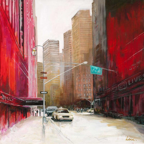 Red Fusion II Black Modern Wood Framed Art Print by Luc