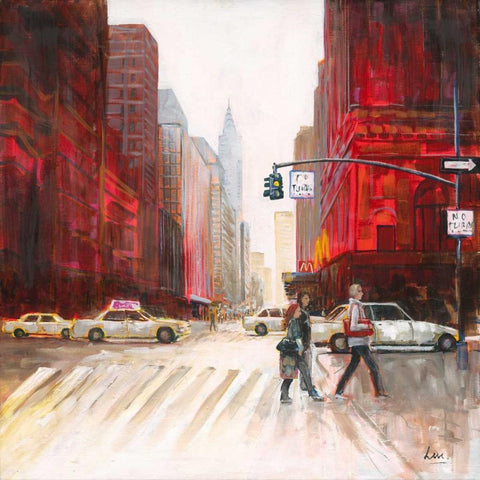 Red Fusion IV Black Ornate Wood Framed Art Print with Double Matting by Luc