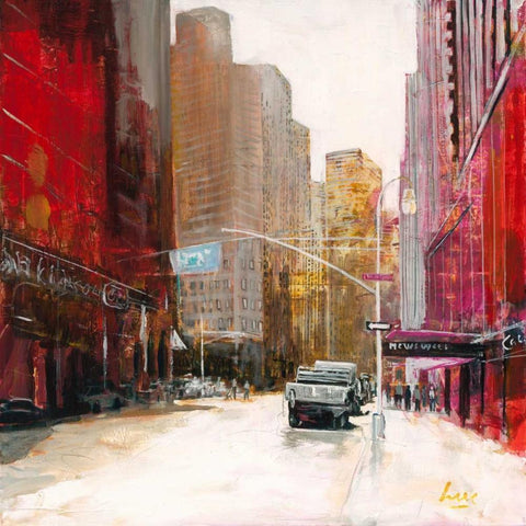 Red Fusion V Gold Ornate Wood Framed Art Print with Double Matting by Luc