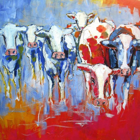 Cows Black Modern Wood Framed Art Print with Double Matting by Luc