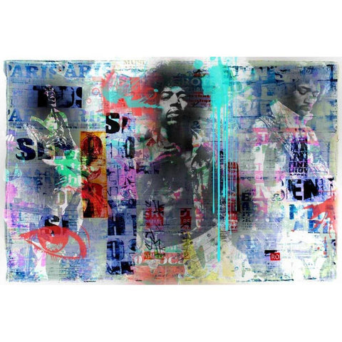 Jimmy Hendrix Black Modern Wood Framed Art Print by Baker, Micha