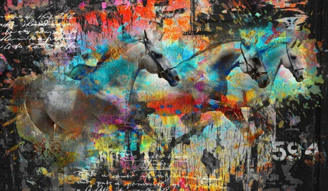 Horses White Modern Wood Framed Art Print with Double Matting by Baker, Micha