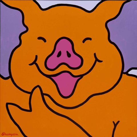 its great to be a pig White Modern Wood Framed Art Print by Shunyam, van Steveninck