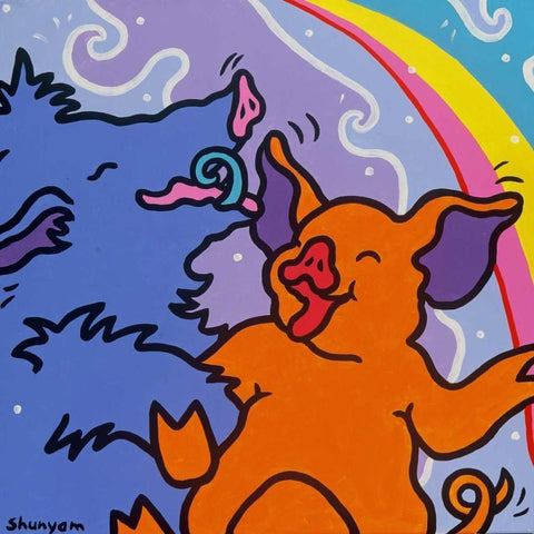 Laughing Black Modern Wood Framed Art Print by Shunyam, van Steveninck