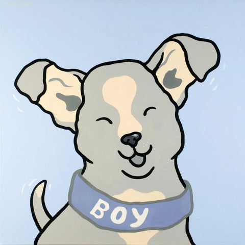 Dog Boy Black Modern Wood Framed Art Print by Shunyam, van Steveninck