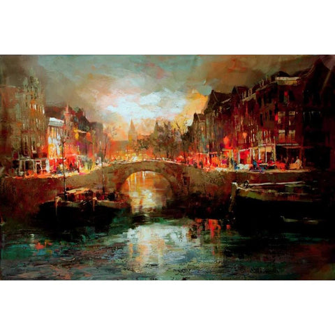 Dutch city scene Gold Ornate Wood Framed Art Print with Double Matting by Haenraets, Willem