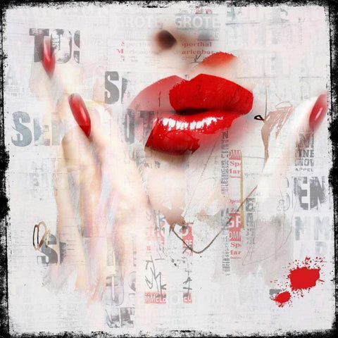 Red Lips White Modern Wood Framed Art Print by Baker, Micha