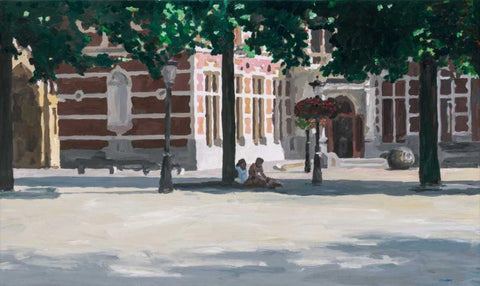 Under the tree Black Ornate Wood Framed Art Print with Double Matting by Hofstra,HJ