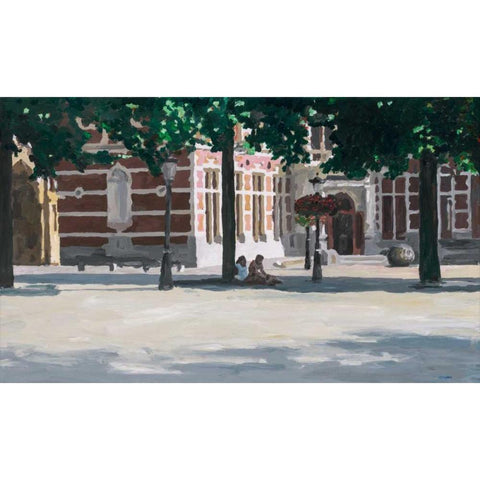 Under the tree Black Modern Wood Framed Art Print by Hofstra,HJ