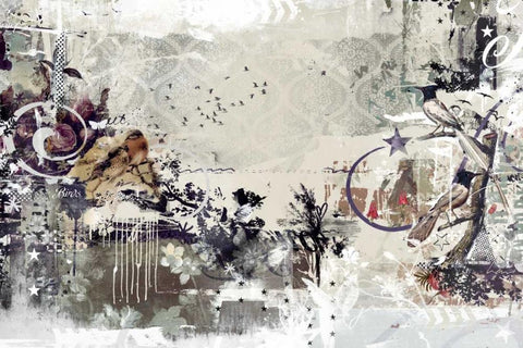 Tweeting birds White Modern Wood Framed Art Print with Double Matting by Albers, Teis