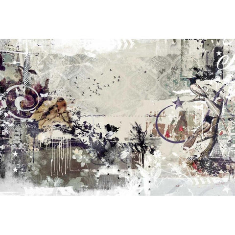 Tweeting birds Black Modern Wood Framed Art Print by Albers, Teis