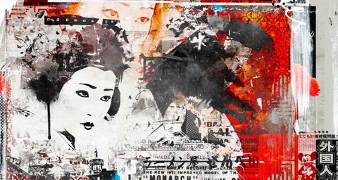 Monarc Geisha Black Ornate Wood Framed Art Print with Double Matting by Albers, Teis