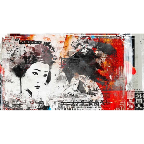 Monarc Geisha Black Modern Wood Framed Art Print by Albers, Teis