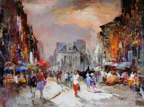 Market Square Black Ornate Wood Framed Art Print with Double Matting by Haenraets, Willem