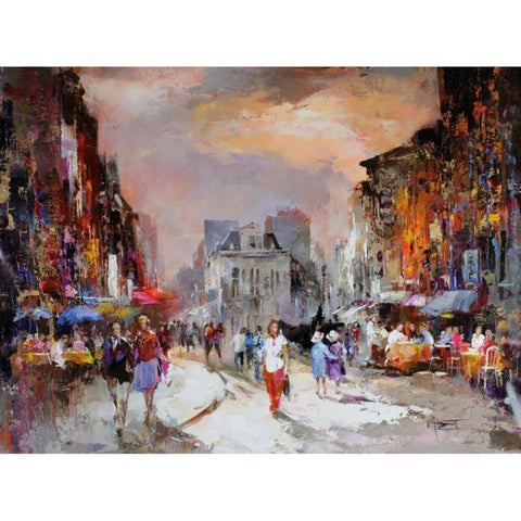 Market Square Black Modern Wood Framed Art Print with Double Matting by Haenraets, Willem