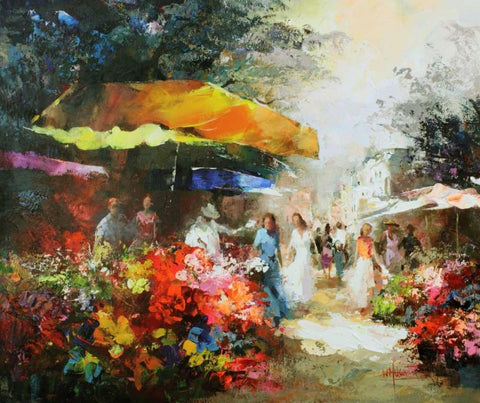 Market place II White Modern Wood Framed Art Print with Double Matting by Haenraets, Willem