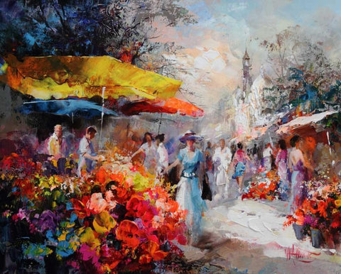Market place III Black Ornate Wood Framed Art Print with Double Matting by Haenraets, Willem