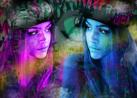 Blue Violet White Modern Wood Framed Art Print with Double Matting by de Haas, Mascha