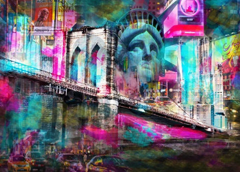 NY liberty White Modern Wood Framed Art Print with Double Matting by de Haas, Mascha