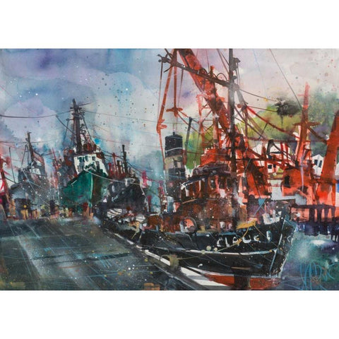 Hamburg Harbour Black Modern Wood Framed Art Print by Mattern, Andreas