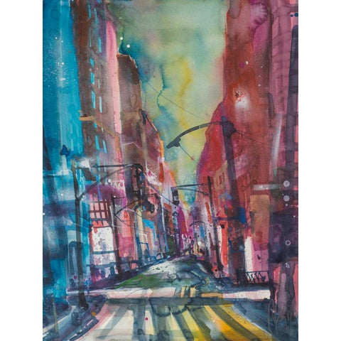 New York Aquarel I Black Modern Wood Framed Art Print with Double Matting by Mattern, Andreas