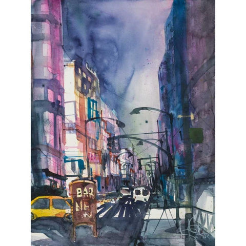 New York Aquarel II Gold Ornate Wood Framed Art Print with Double Matting by Mattern, Andreas