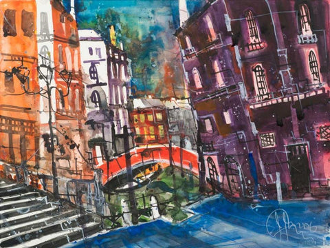 Venice Black Ornate Wood Framed Art Print with Double Matting by Mattern, Andreas