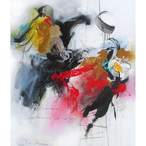 Woman between some birds Black Modern Wood Framed Art Print by Bakker, Jochem