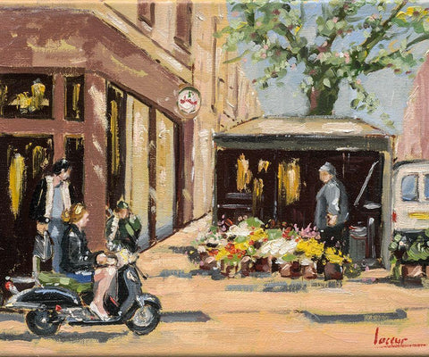 City scene II Black Ornate Wood Framed Art Print with Double Matting by Laceur, Nicole