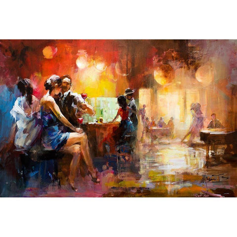 At the bar Black Modern Wood Framed Art Print by Haenraets, Willem