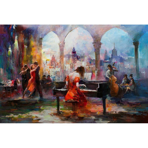 The piano Black Modern Wood Framed Art Print by Haenraets, Willem