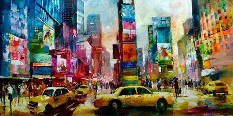 Taxi NY Black Ornate Wood Framed Art Print with Double Matting by Haenraets, Willem