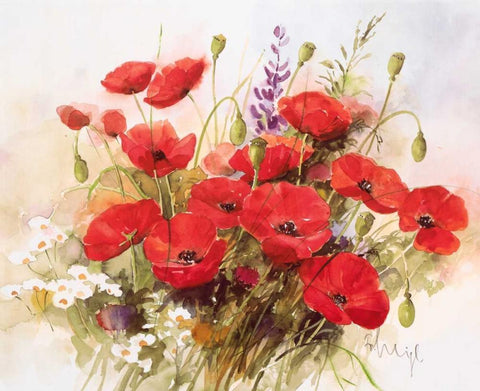 Flower composition III Black Ornate Wood Framed Art Print with Double Matting by Heigl, Franz