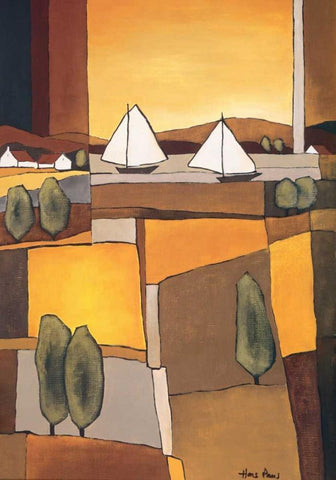 Two Boats I Black Ornate Wood Framed Art Print with Double Matting by Paus, Hans