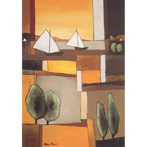 Two Boats II White Modern Wood Framed Art Print by Paus, Hans