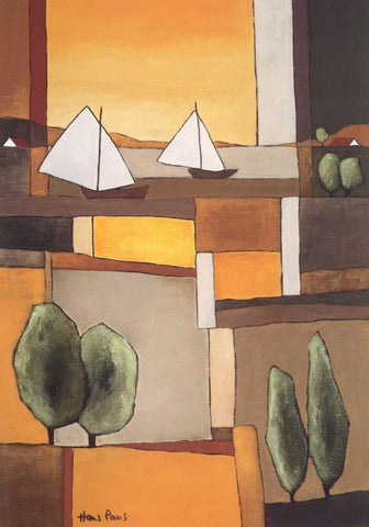 Two Boats II White Modern Wood Framed Art Print with Double Matting by Paus, Hans