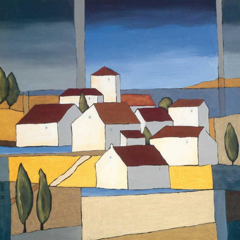 Village near the sea II Black Modern Wood Framed Art Print with Double Matting by Paus, Hans