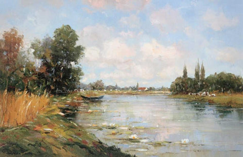 Aan de Waterkant I Black Ornate Wood Framed Art Print with Double Matting by De Haan, Rob